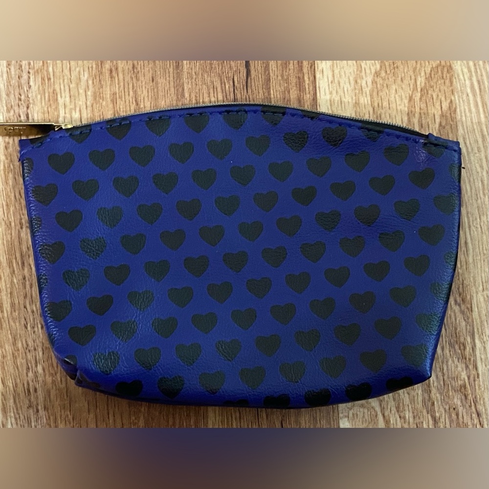 Ipsy Blue Heart Pattern Cosmetic Pouch NWOT